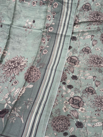 Twill digital print top with masleen bottom and mul twill dupatta
