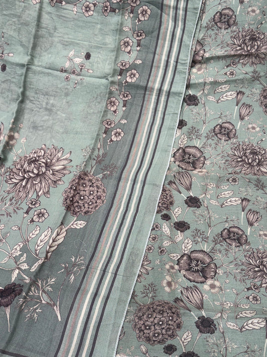 Twill digital print top with masleen bottom and mul twill dupatta