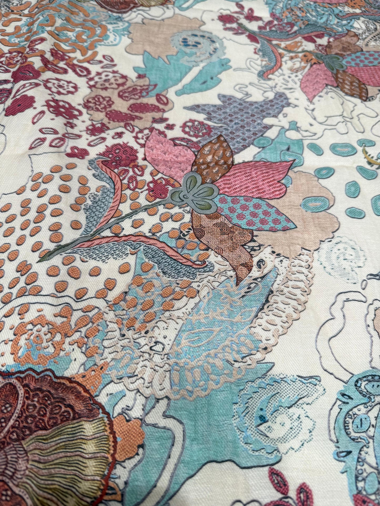 Twill digital print top with masleen bottom and mul twill dupatta