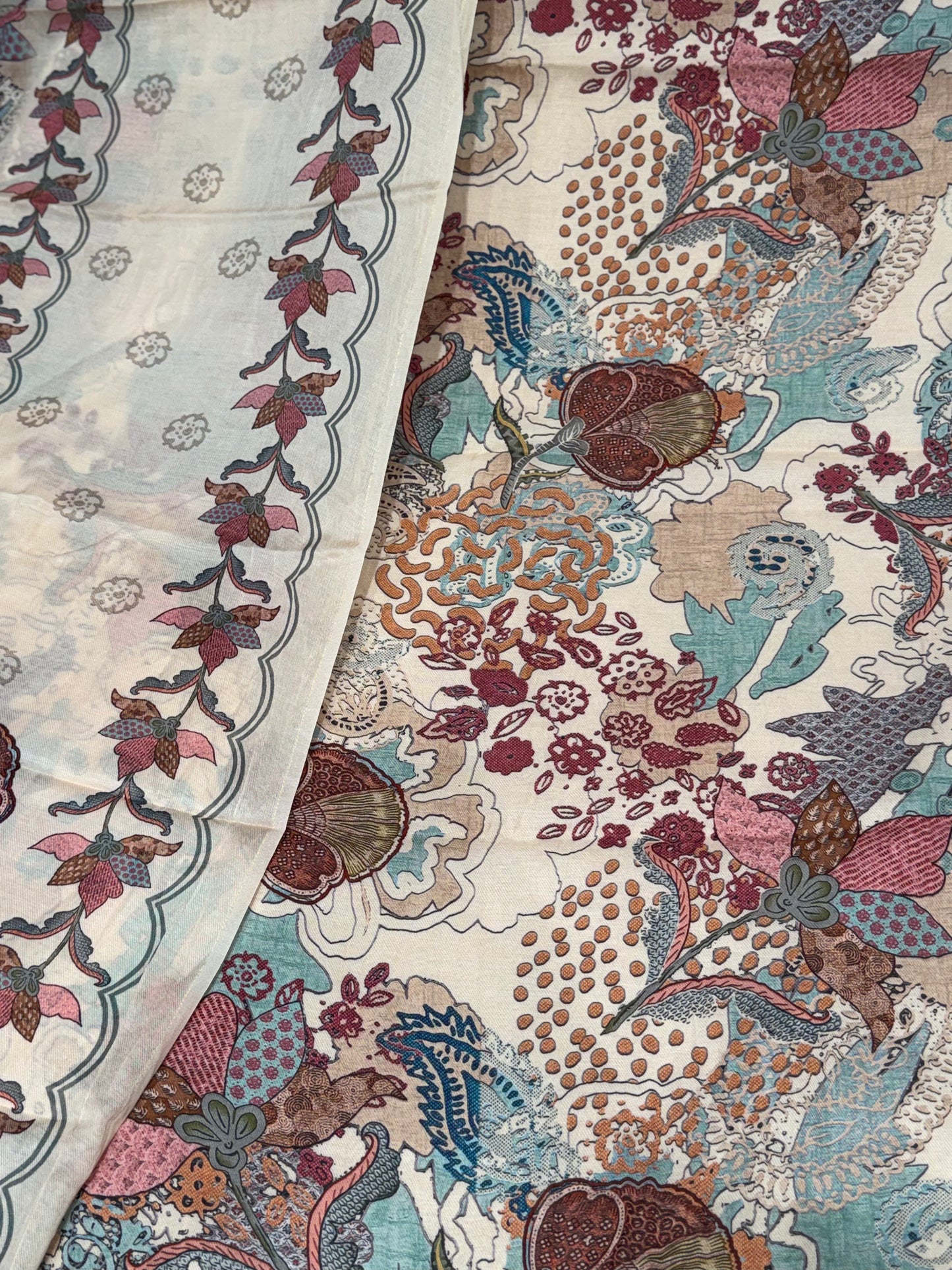 Twill digital print top with masleen bottom and mul twill dupatta