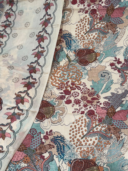 Twill digital print top with masleen bottom and mul twill dupatta