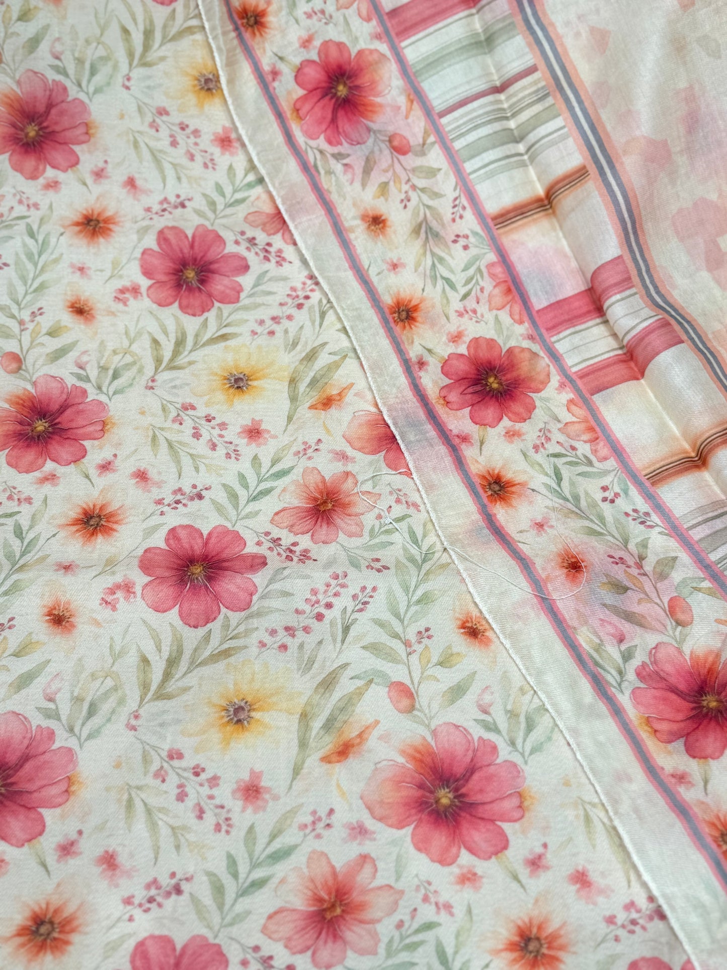 Twill digital print top with masleen bottom and mul twill dupatta