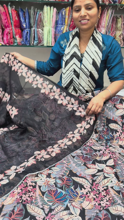 Twill digital print top with masleen bottom and mul twill dupatta