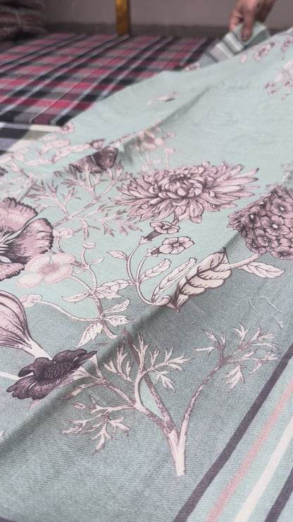 Twill digital print top with masleen bottom and mul twill dupatta