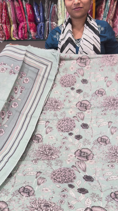 Twill digital print top with masleen bottom and mul twill dupatta